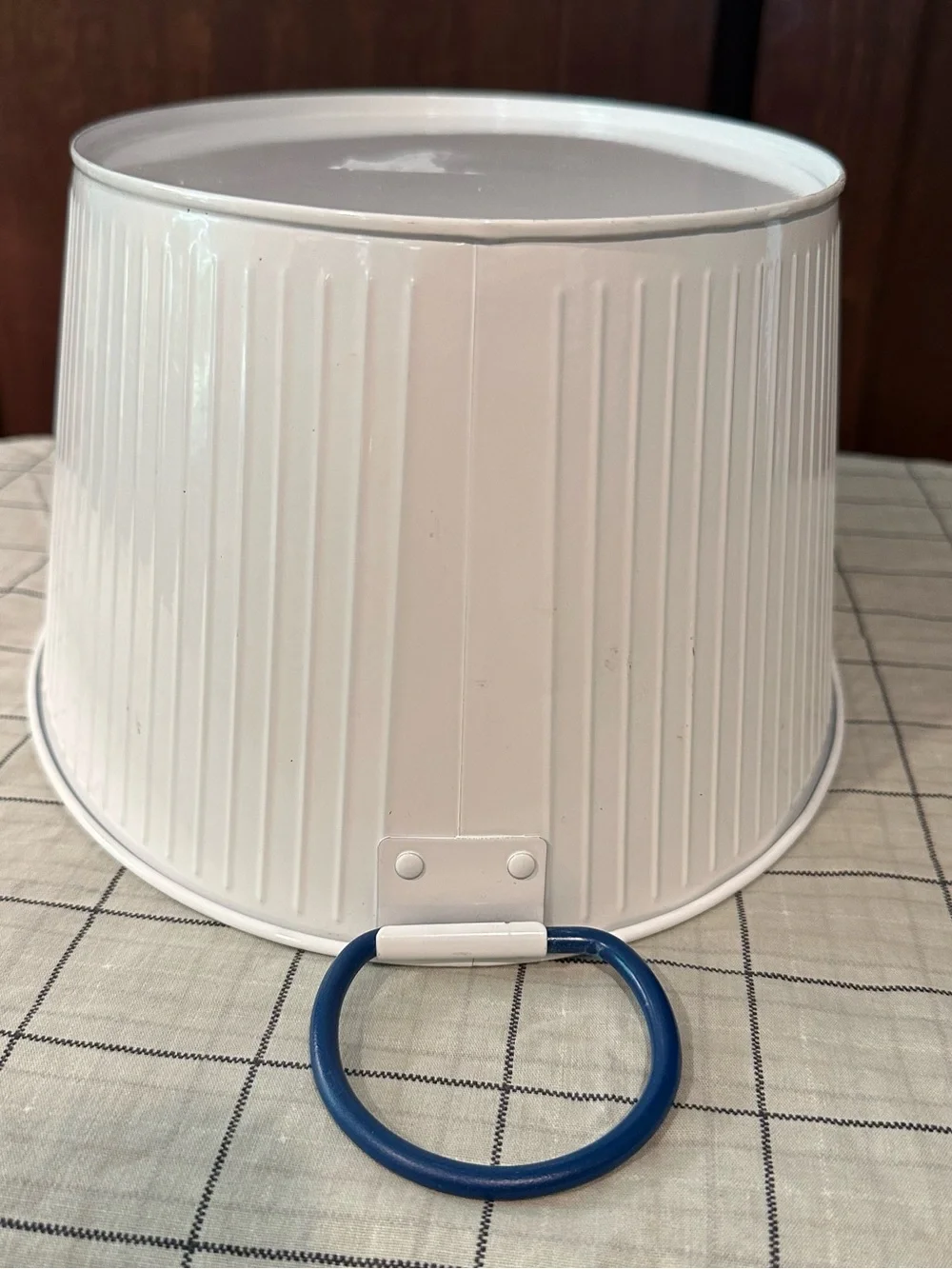 Galvanized • white bucket • Navy blue handles